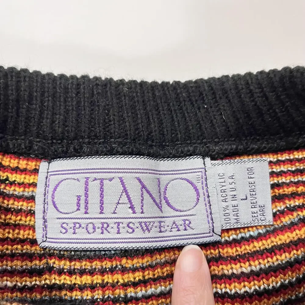 Vintage Gitano Sweater Mens Filigree Coogi Style 3D Knit Pullover USA 80s Cosby
